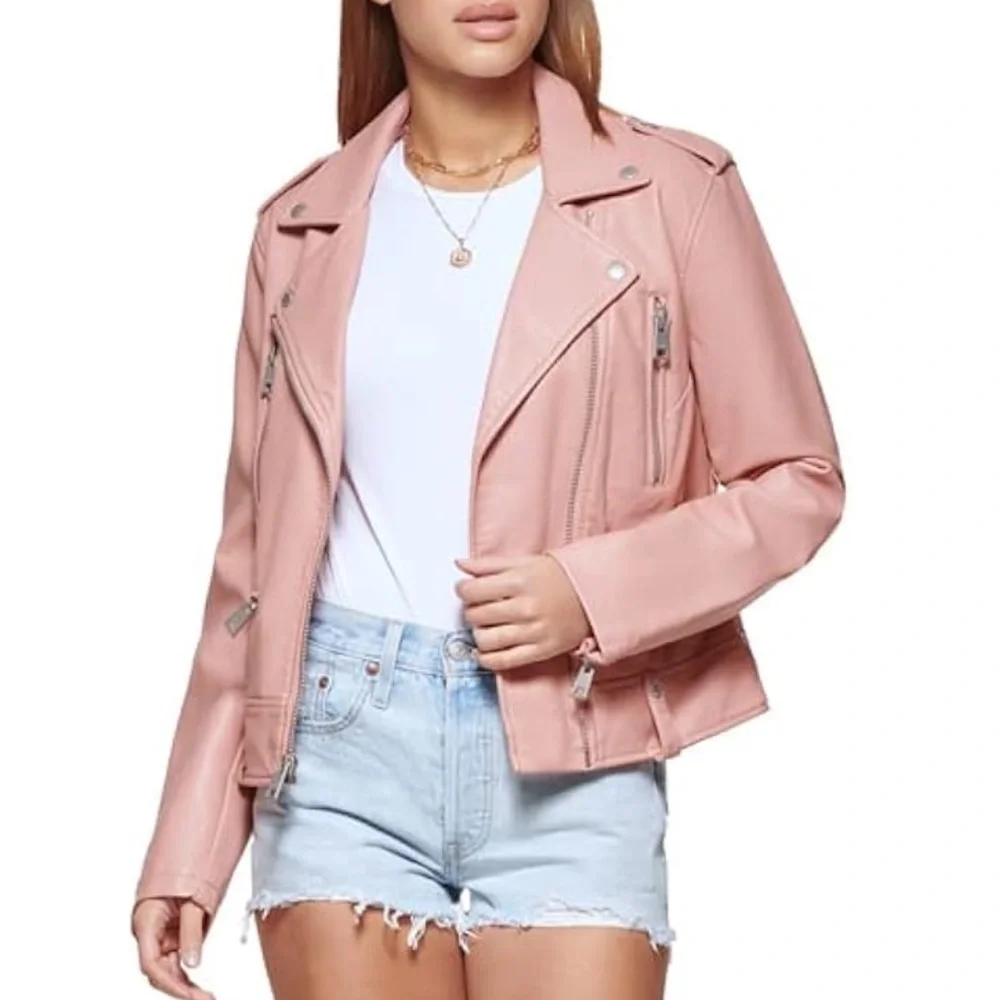 NWOT Levi's womens Cropped Faux Leather Motorcyle Jacket 2X Pink